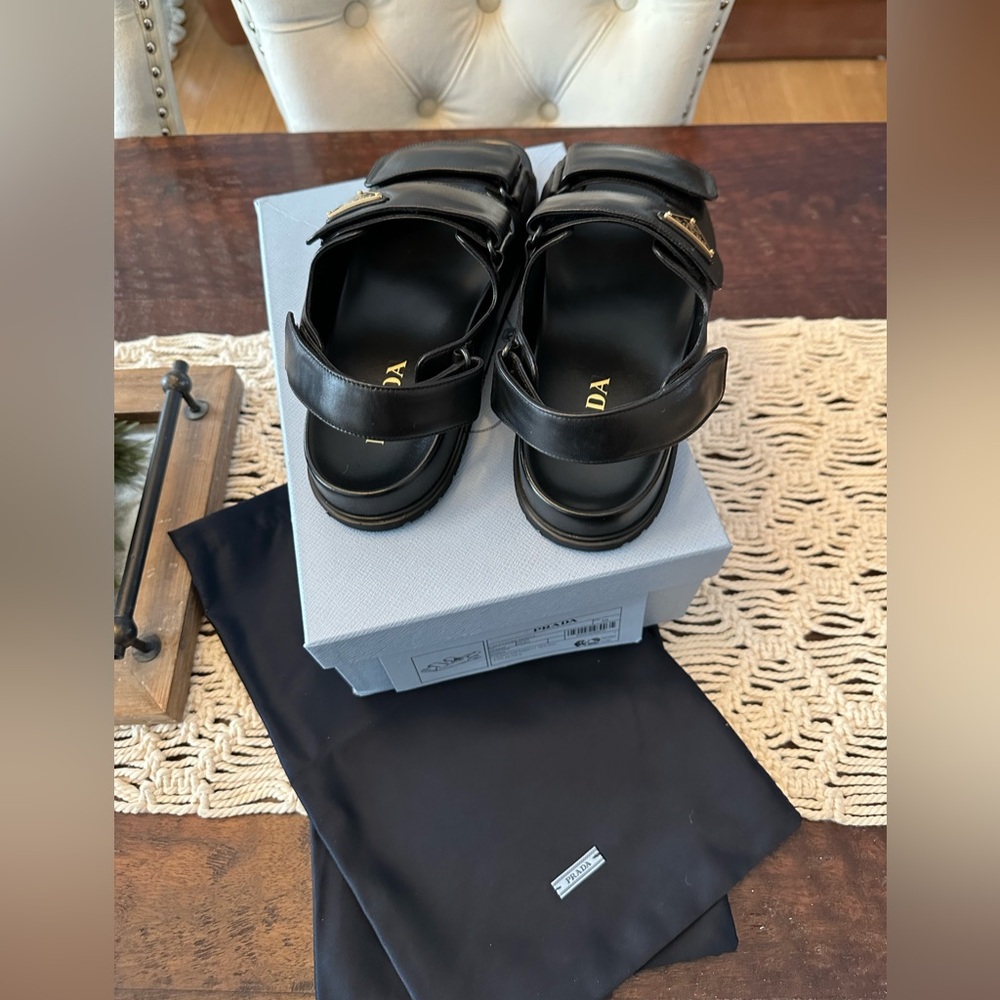 Prada Women’s Double Strap Slide Sandal-Black- 39 (9) - New in Box with Tags - Picture 4 of 5